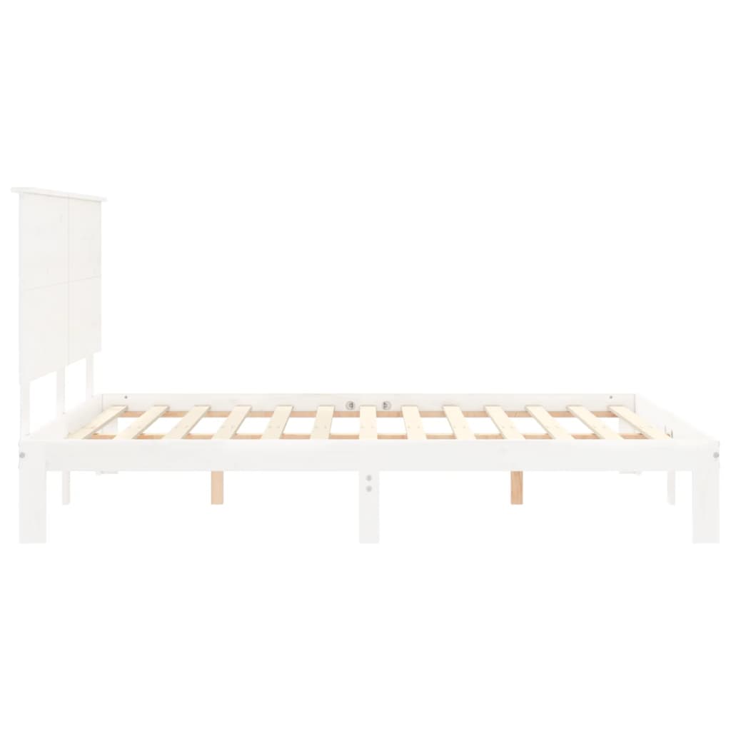 Bed Frame without Mattress White King Size Solid Wood Pine