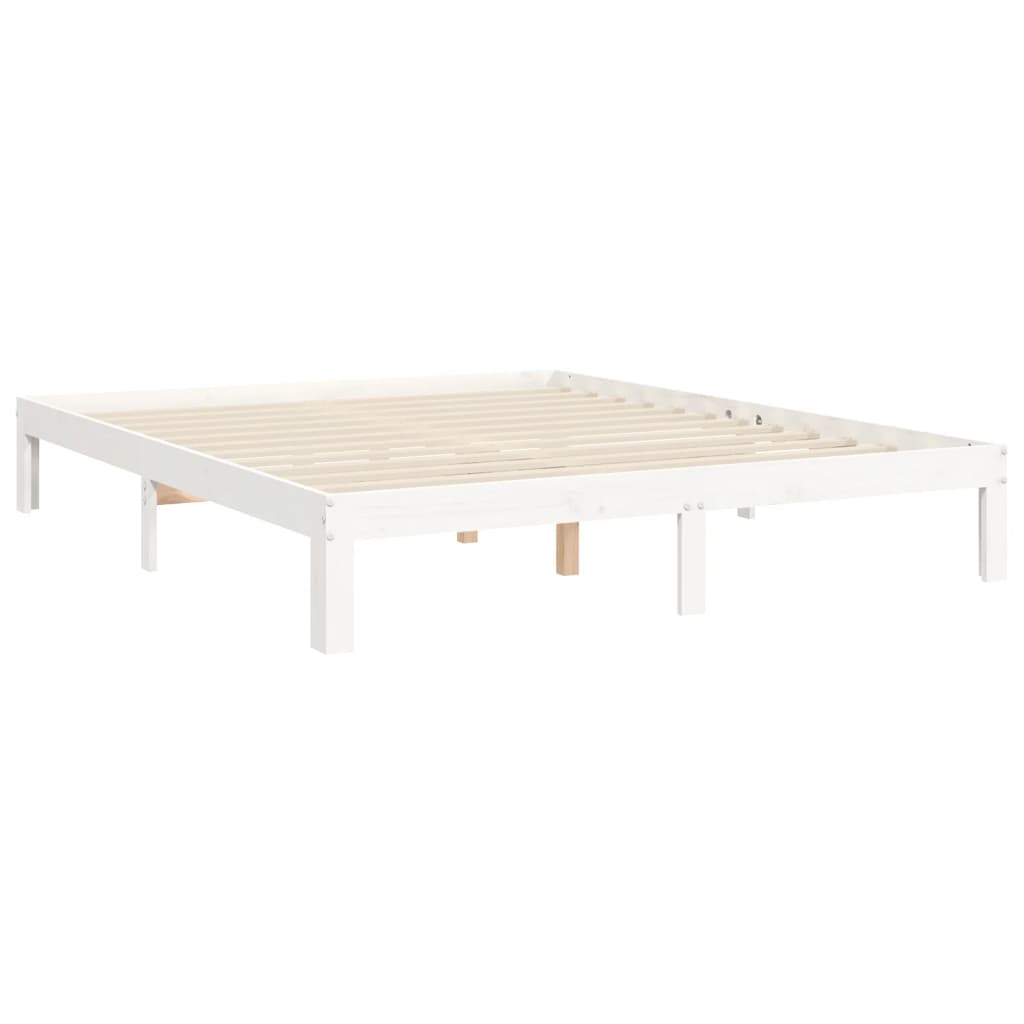 Bed Frame without Mattress White King Size Solid Wood Pine