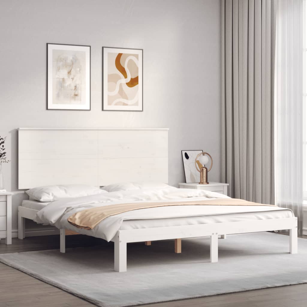 Bed Frame without Mattress White King Size Solid Wood Pine