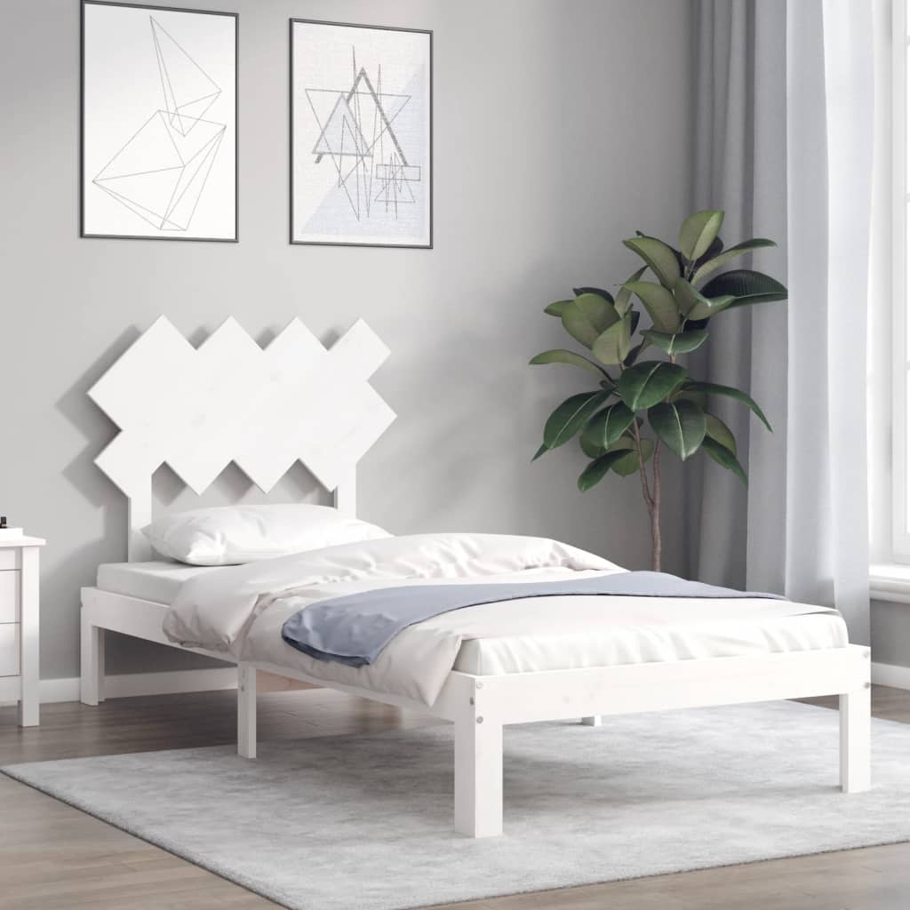 Bed Frame without Mattress White Single Solid Wood Pine