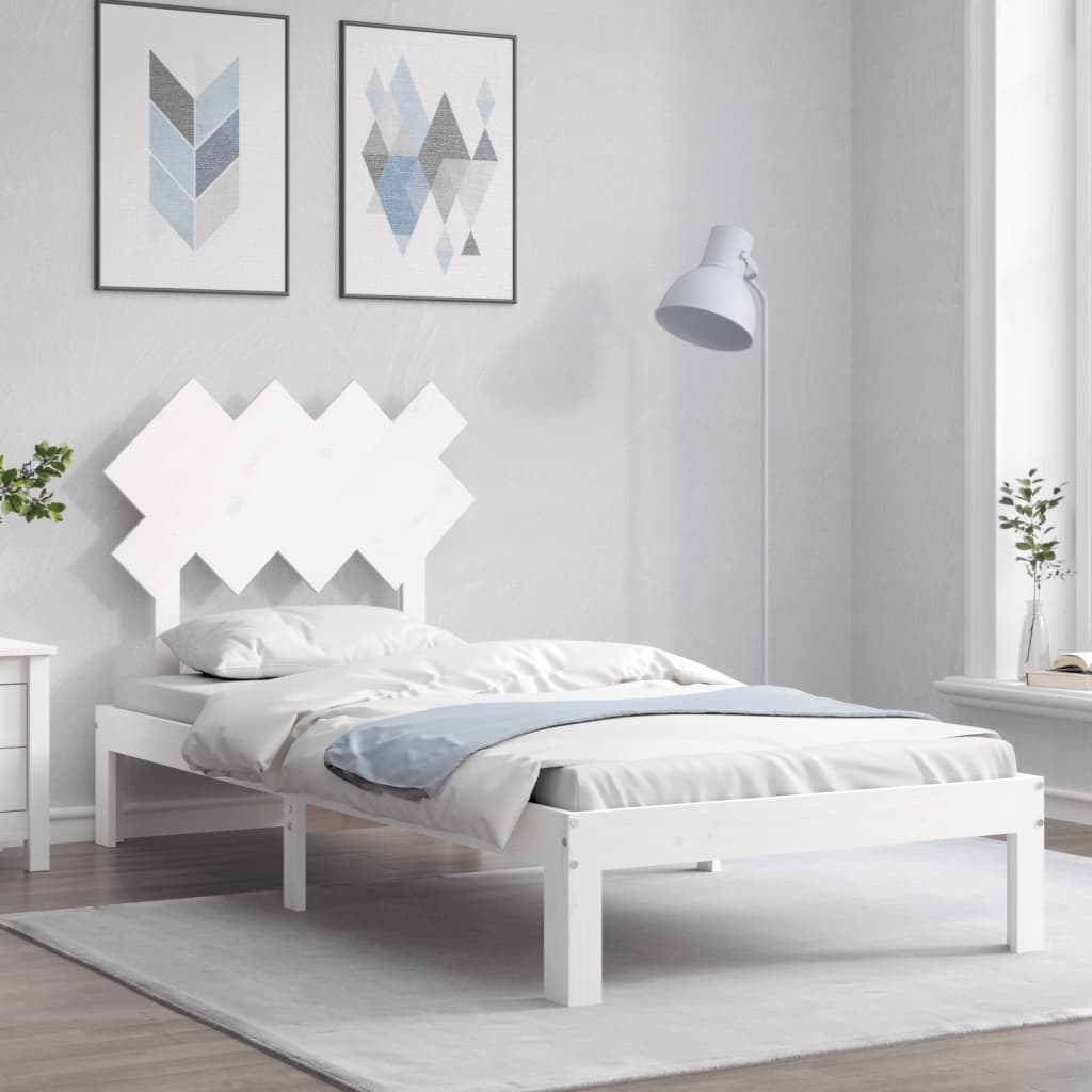 Bed Frame without Mattress White Single Solid Wood Pine