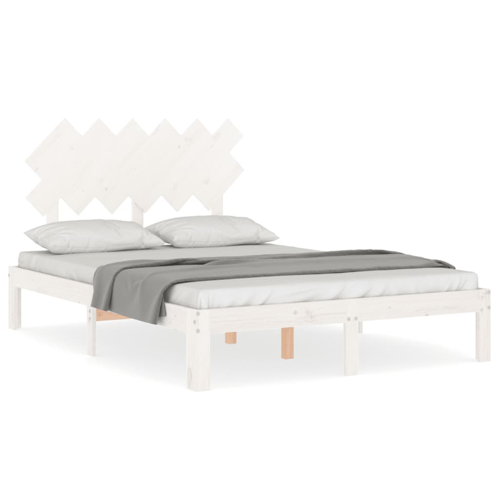 Bed Frame without Mattress White Small Double Solid Wood Pine
