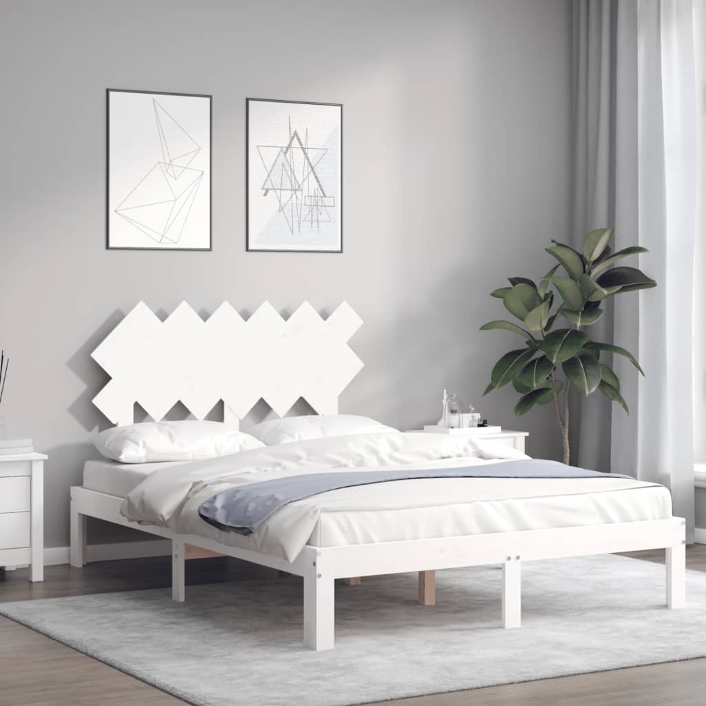 Bed Frame without Mattress White Small Double Solid Wood Pine