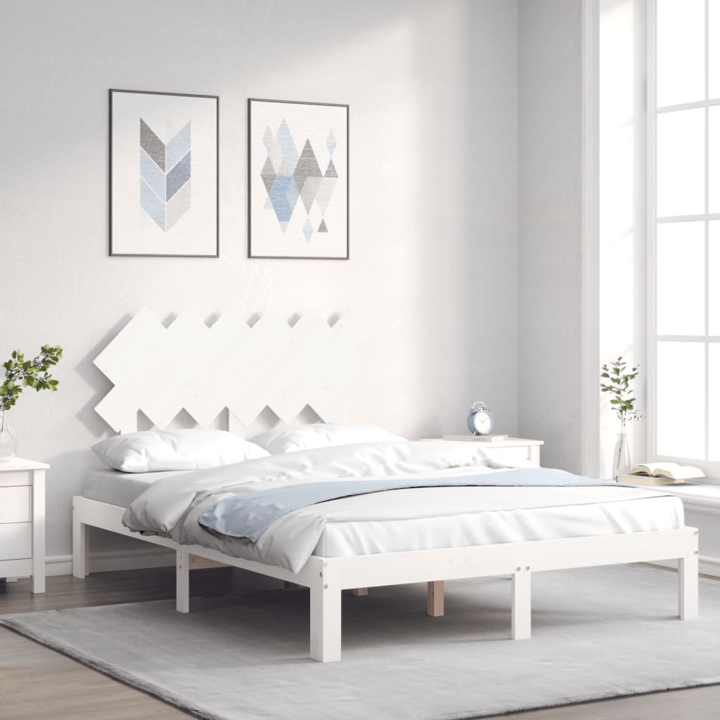 Bed Frame without Mattress White Small Double Solid Wood Pine