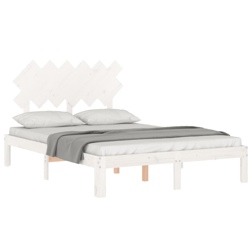 Bed Frame without Mattress White Double Solid Wood Pine
