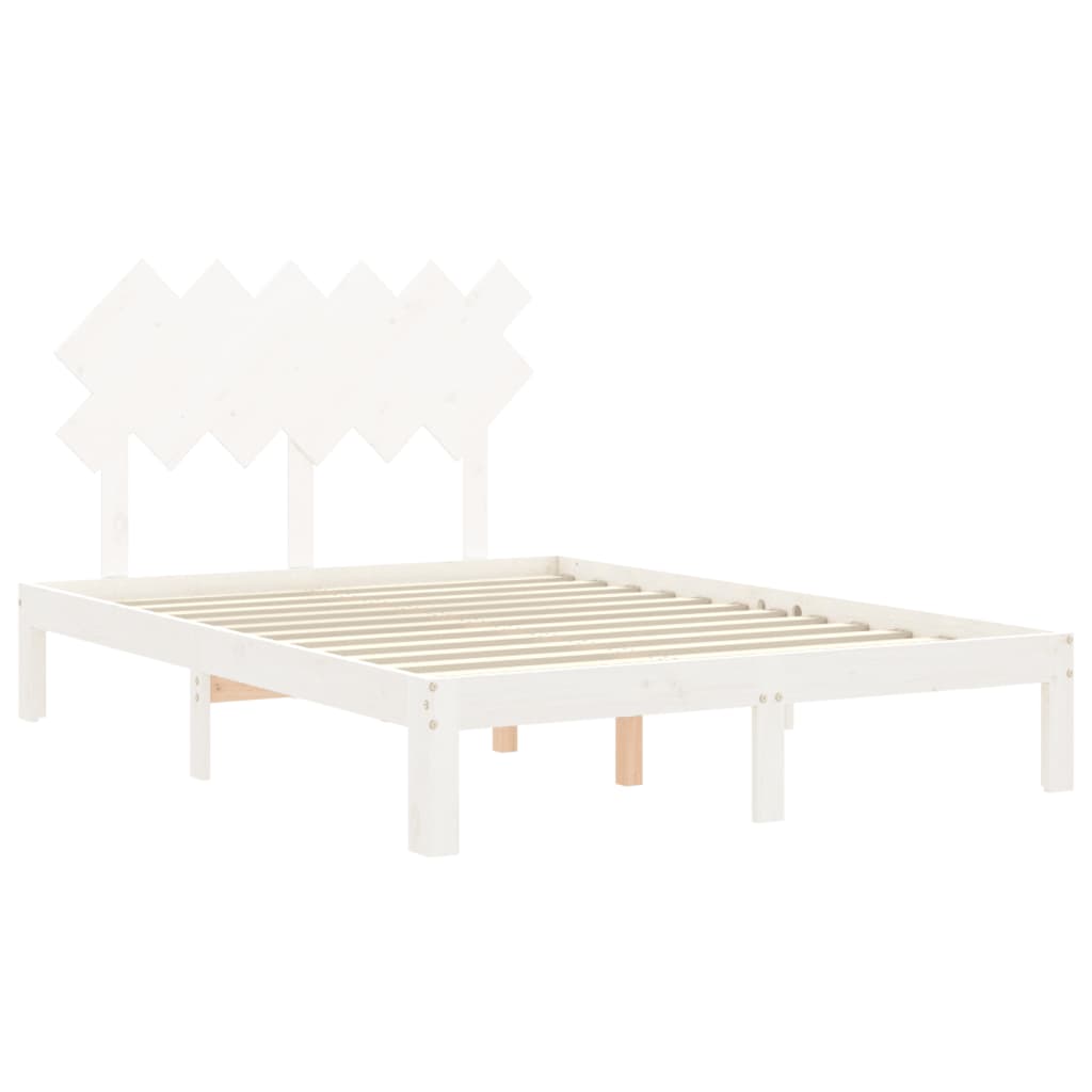 Bed Frame without Mattress White Double Solid Wood Pine
