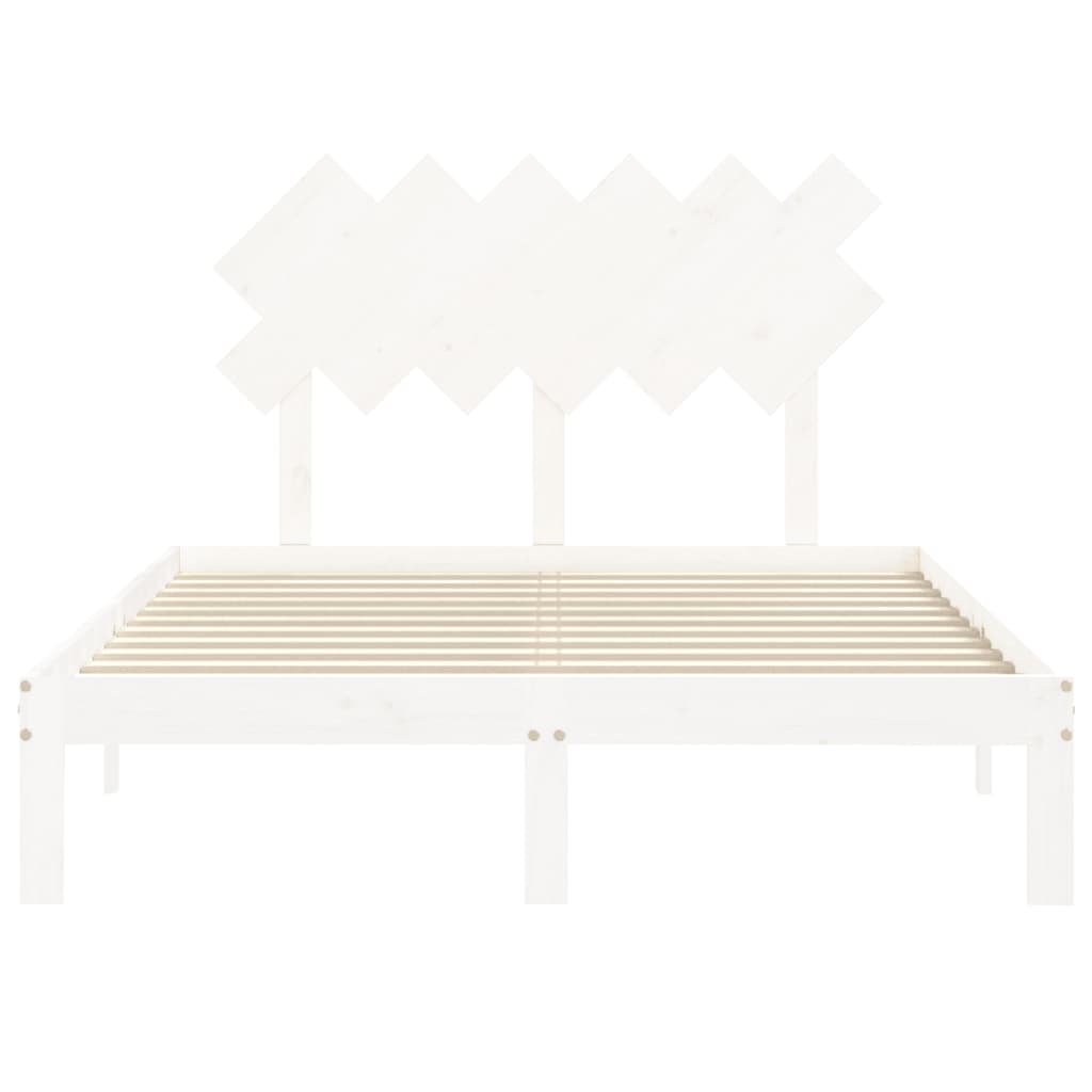 Bed Frame without Mattress White Double Solid Wood Pine