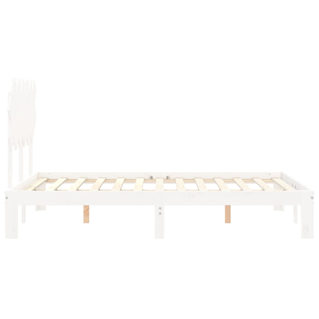 Bed Frame without Mattress White Double Solid Wood Pine