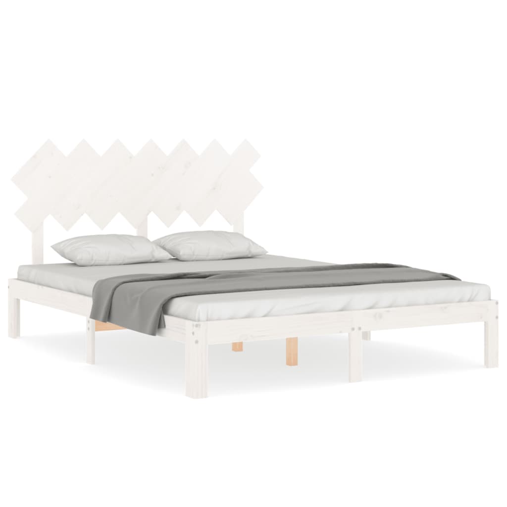 Bed Frame without Mattress White King Size Solid Wood Pine
