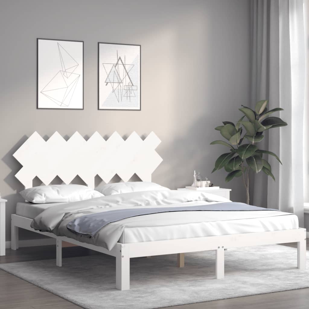 Bed Frame without Mattress White King Size Solid Wood Pine