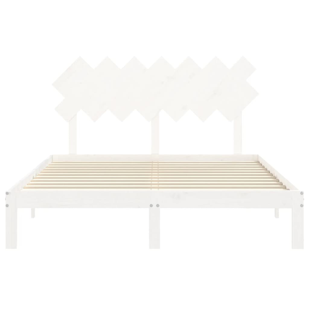 Bed Frame without Mattress White King Size Solid Wood Pine
