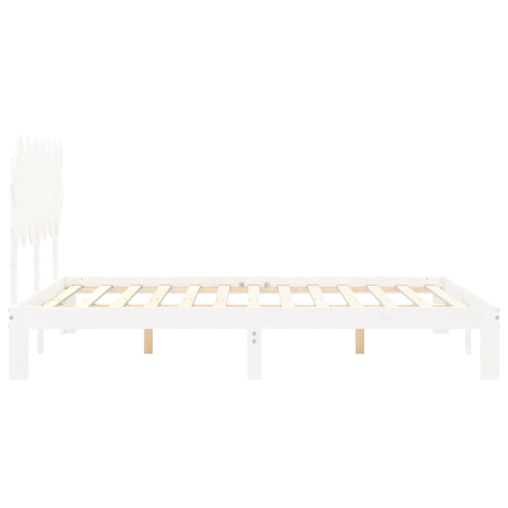 Bed Frame without Mattress White King Size Solid Wood Pine
