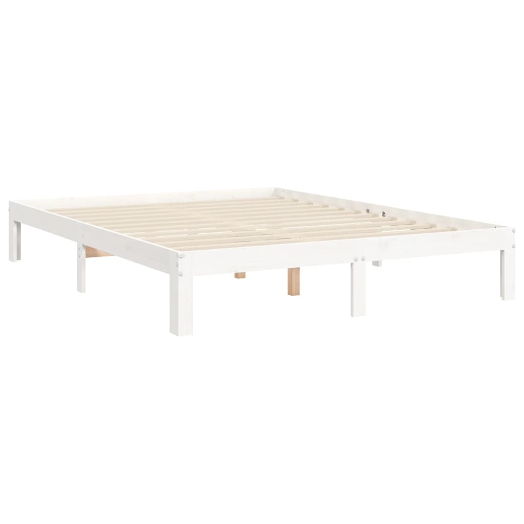 Bed Frame without Mattress White King Size Solid Wood Pine