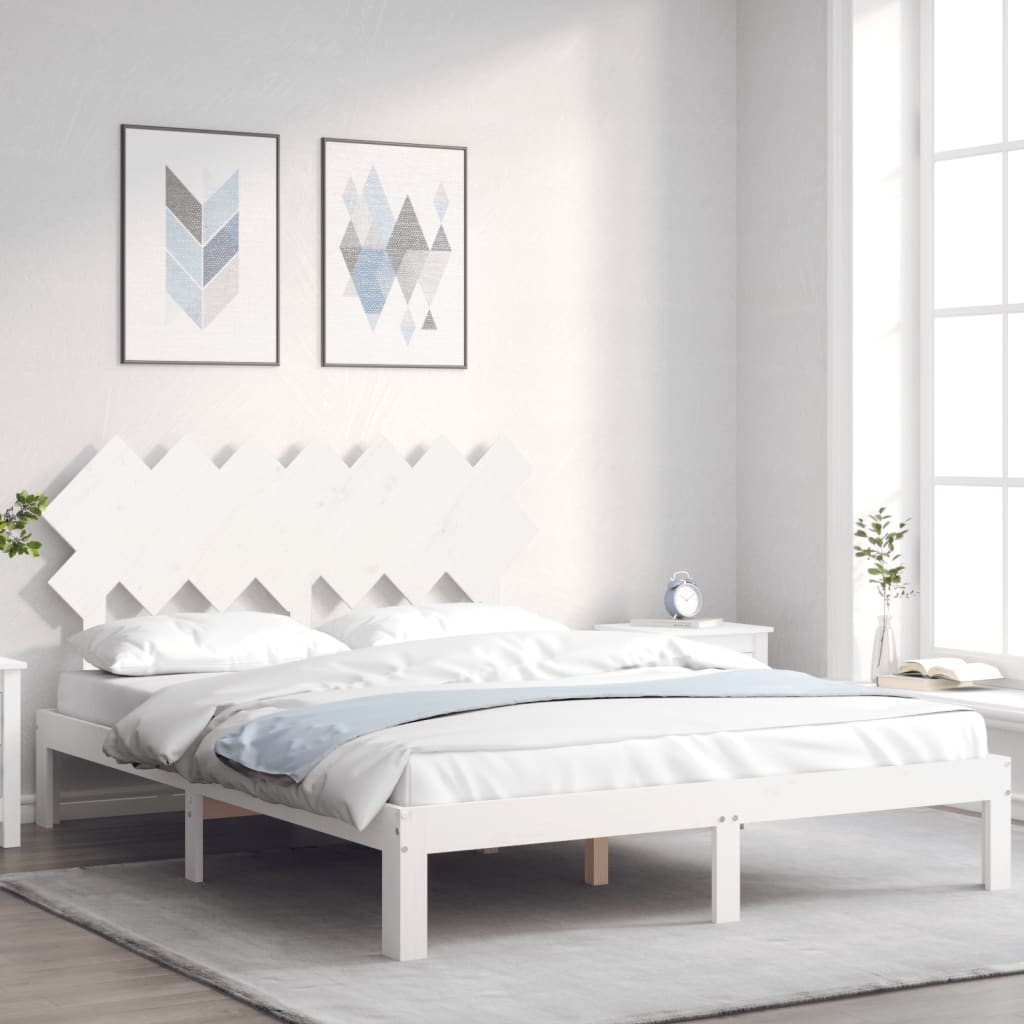 Bed Frame without Mattress White King Size Solid Wood Pine