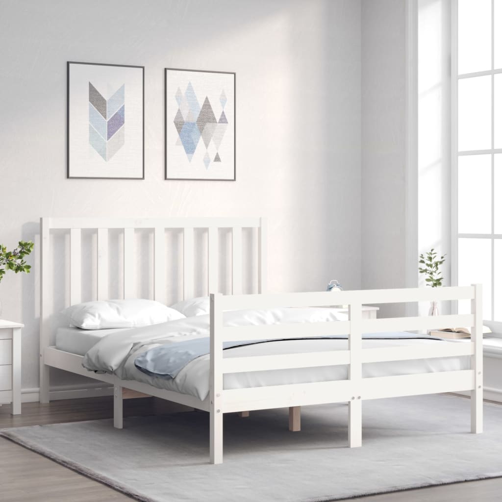Bed Frame without Mattress White 140x190 cm Solid Wood Pine