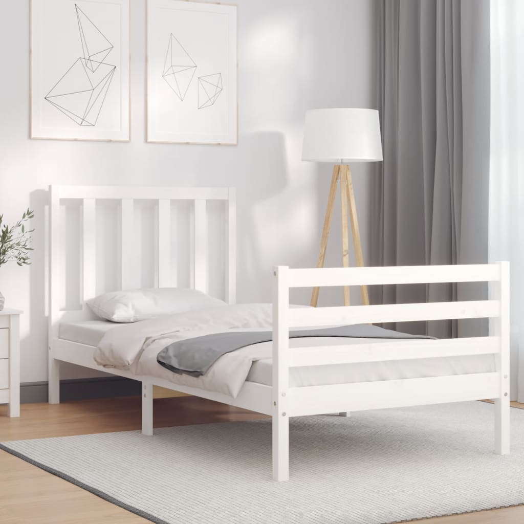 Bed Frame without Mattress White Small Single Solid Wood Pine