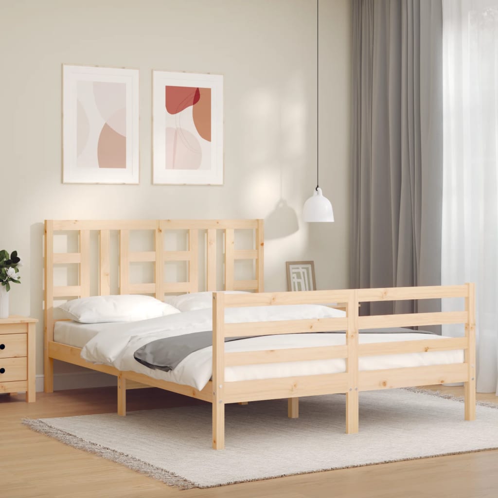 Bed Frame without Mattress Double Solid Wood Pine