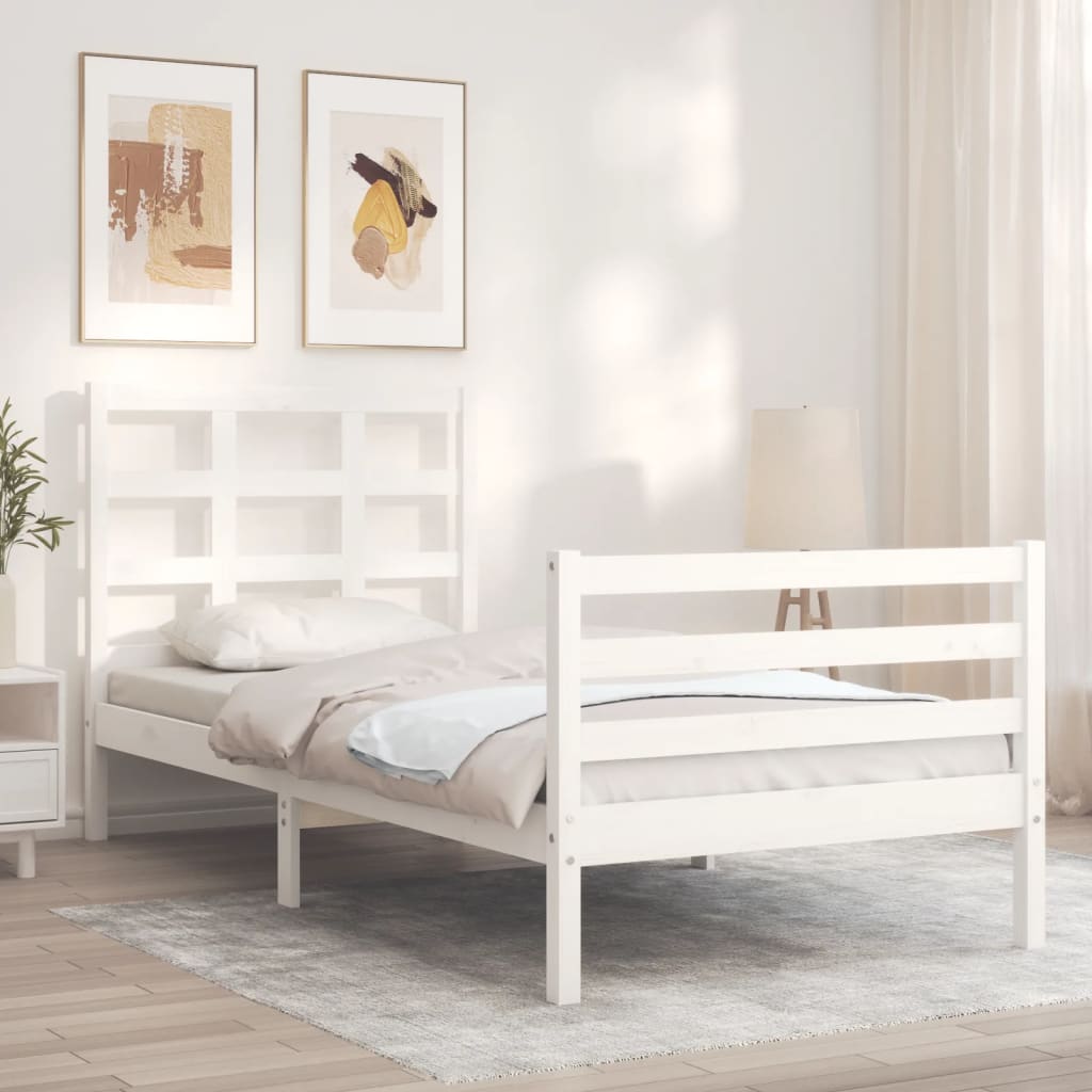 Bed Frame without Mattress White Small Single Solid Wood