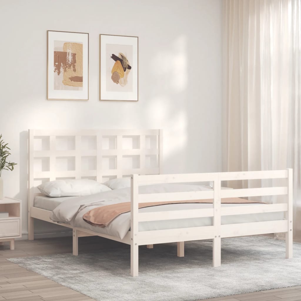 Bed Frame without Mattress White Small Double Solid Wood