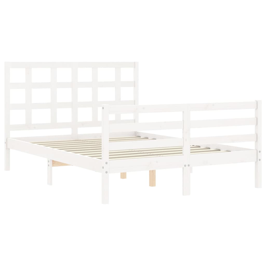 Bed Frame without Mattress White Double Solid Wood