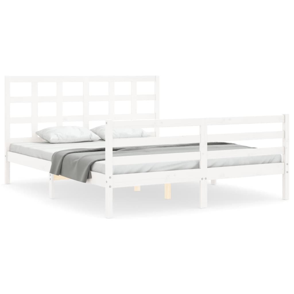 Bed Frame without Mattress White King Size Solid Wood