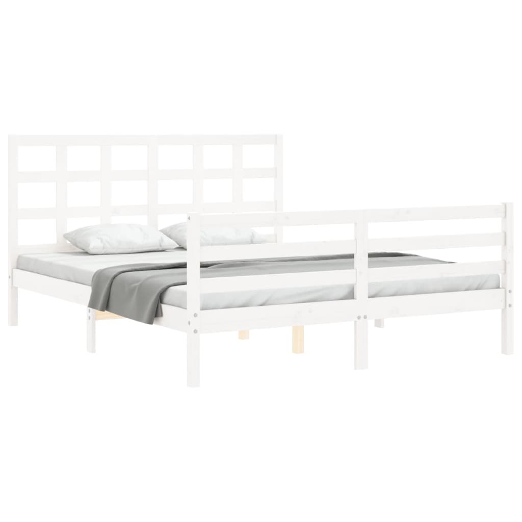 Bed Frame without Mattress White King Size Solid Wood