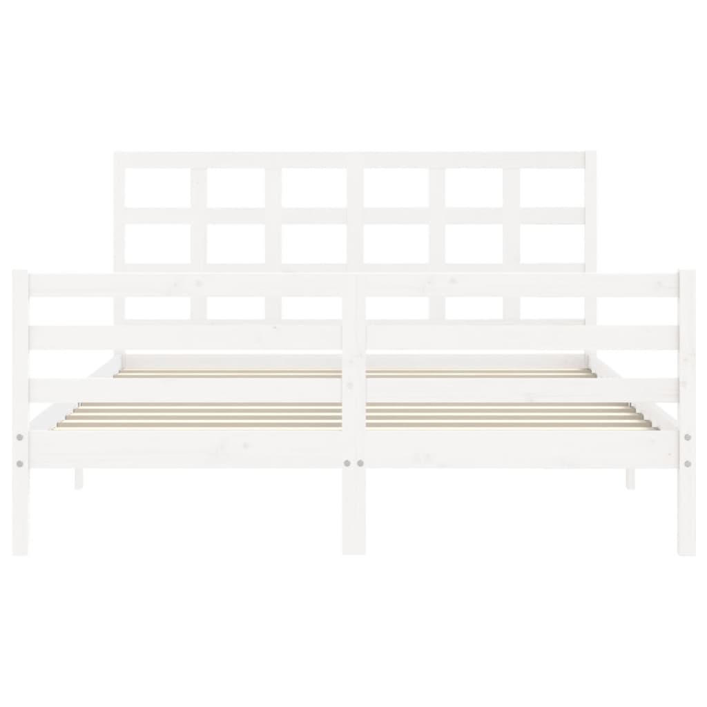 Bed Frame without Mattress White King Size Solid Wood