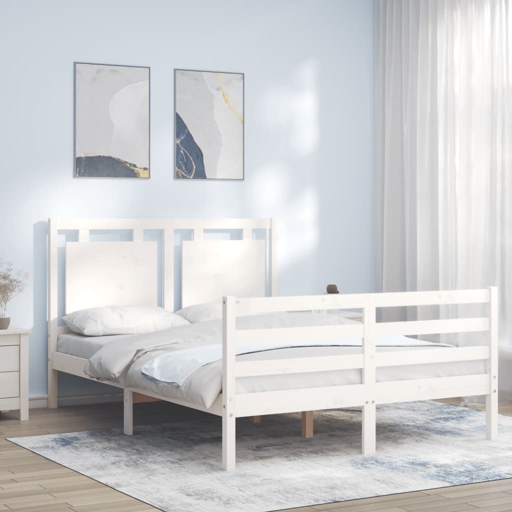 Bed Frame without Mattress White Double Solid Wood