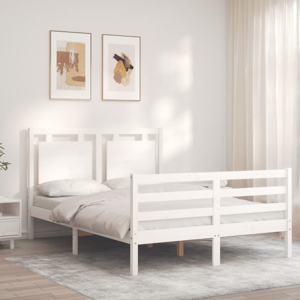Bed Frame without Mattress White Double Solid Wood
