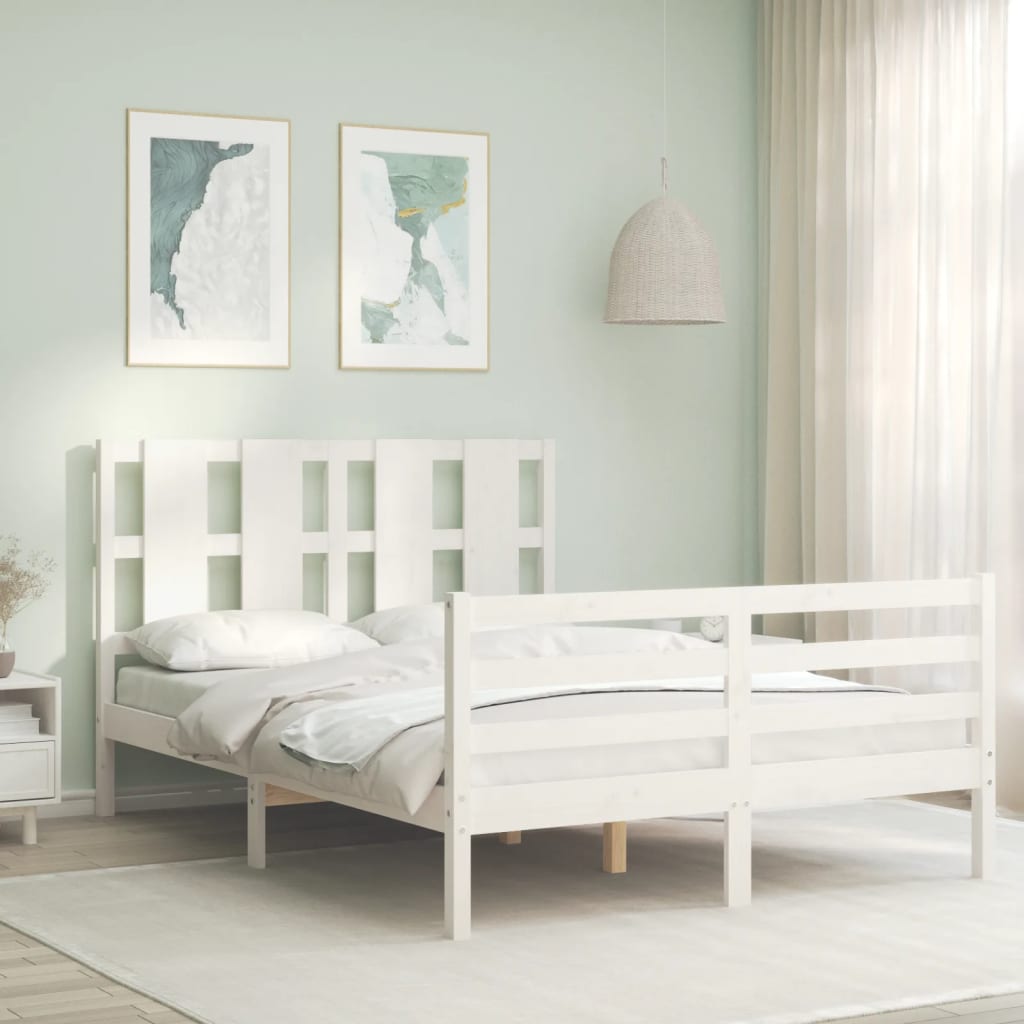 Bed Frame without Mattress White Small Double Solid Wood