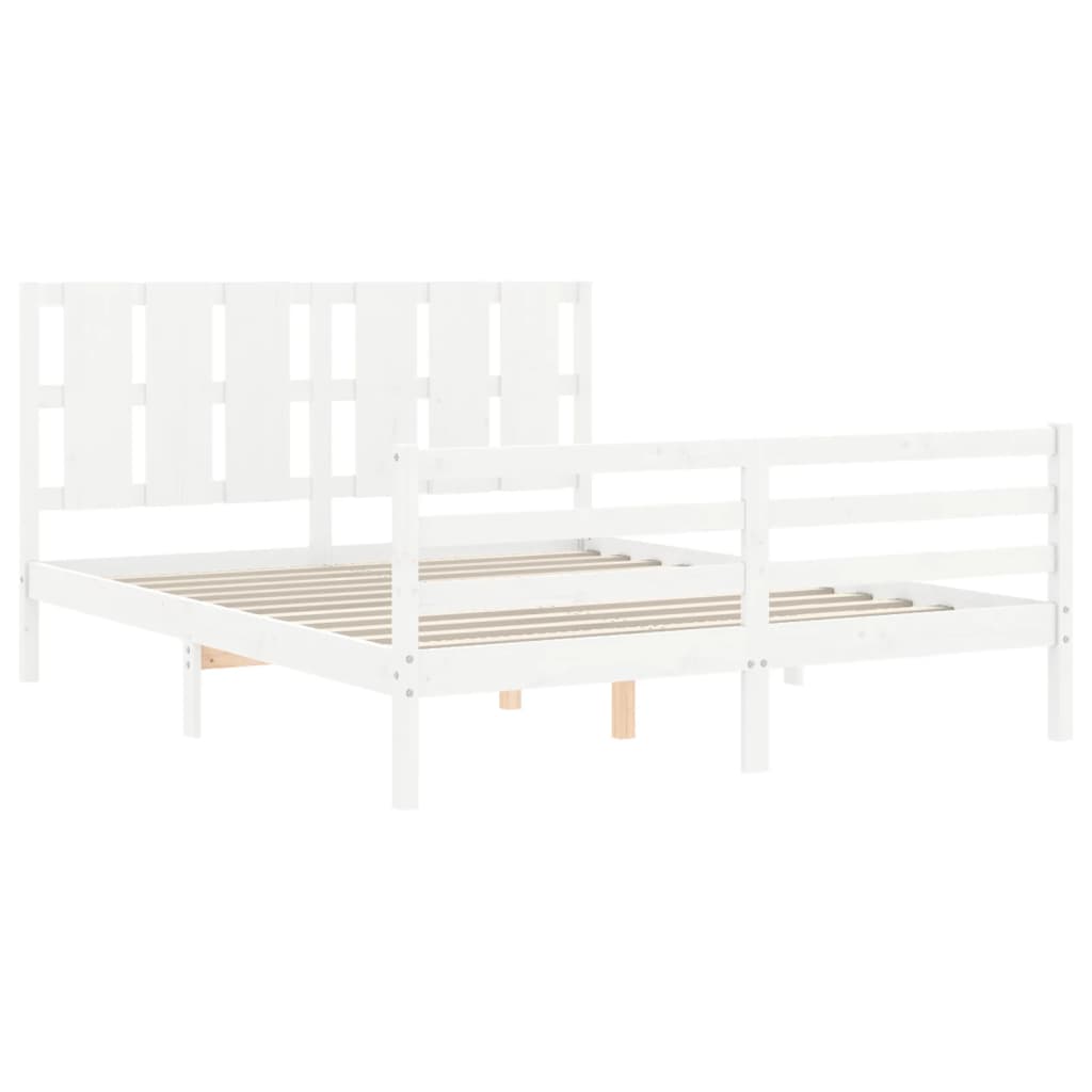 Bed Frame without Mattress White King Size Solid Wood