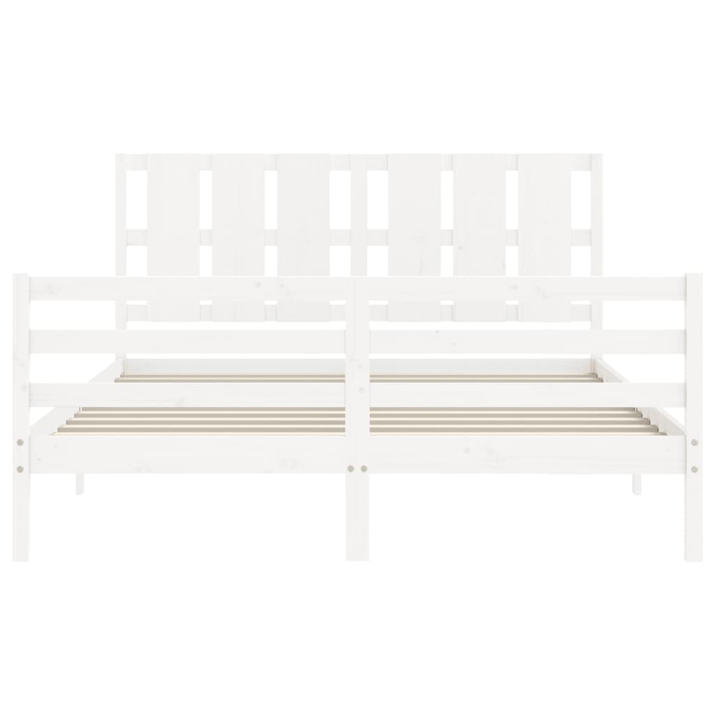 Bed Frame without Mattress White King Size Solid Wood