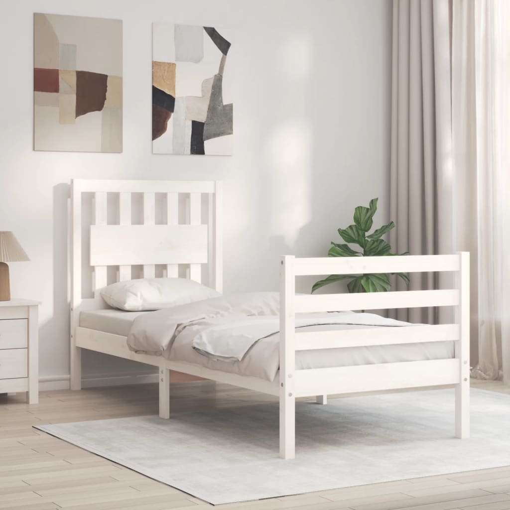 Bed Frame without Mattress White Small Single Solid Wood
