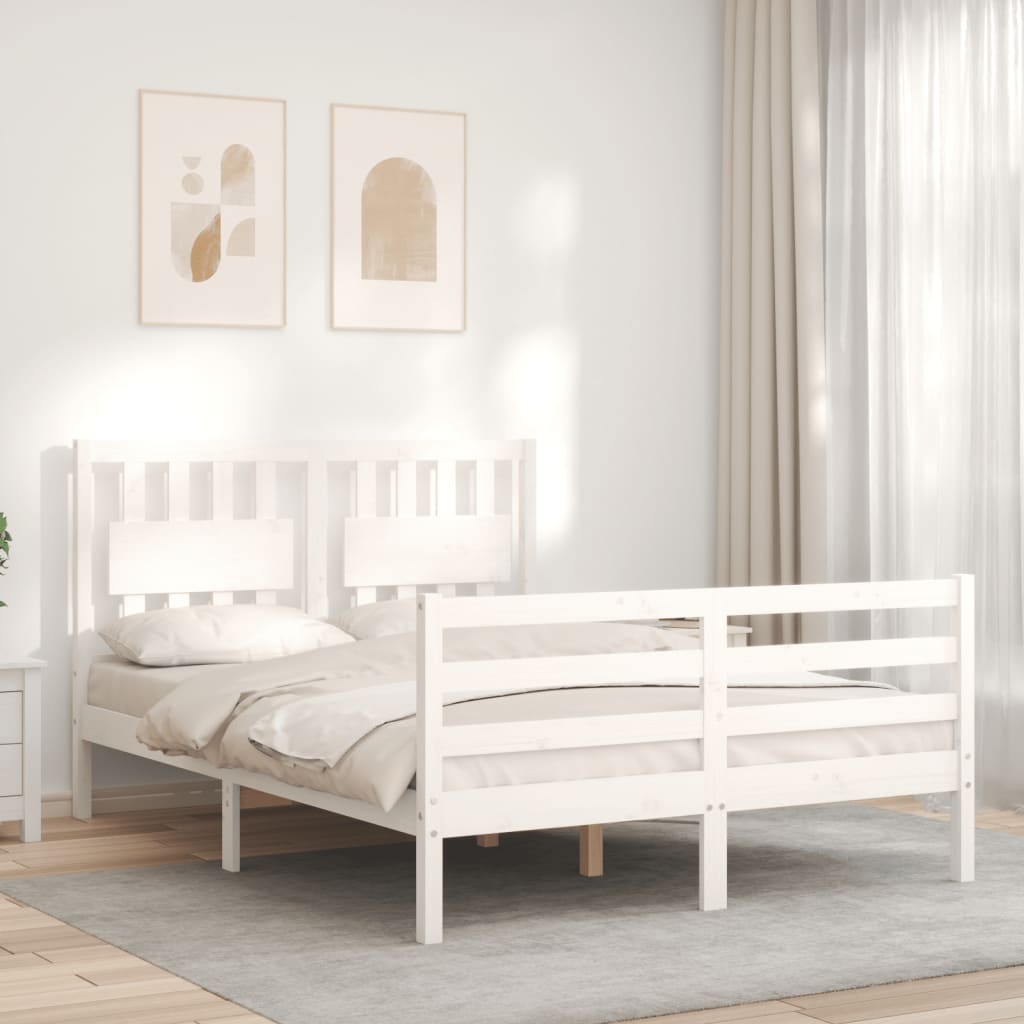 Bed Frame without Mattress White Double Solid Wood