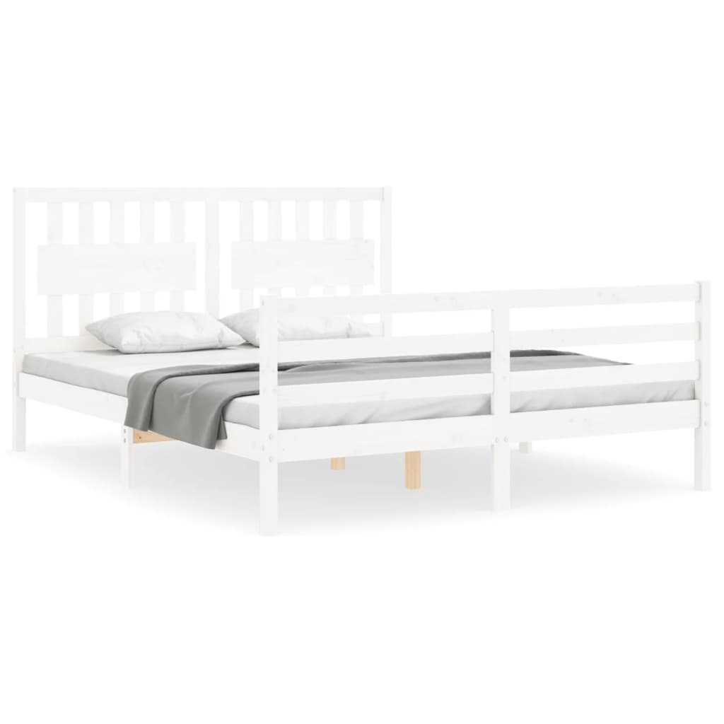 Bed Frame without Mattress White King Size Solid Wood