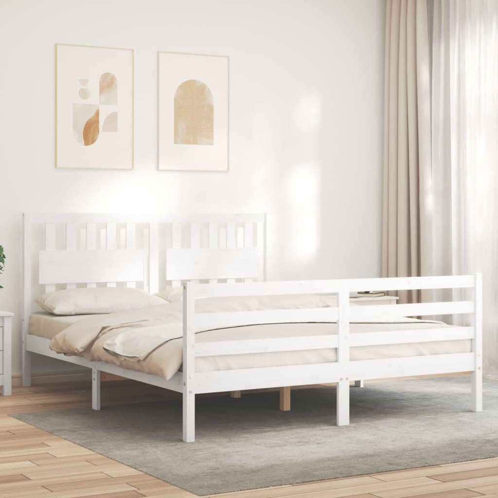 Bed Frame without Mattress White King Size Solid Wood