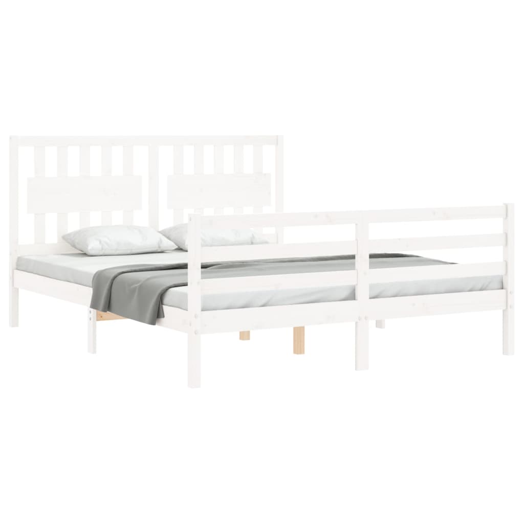 Bed Frame without Mattress White King Size Solid Wood