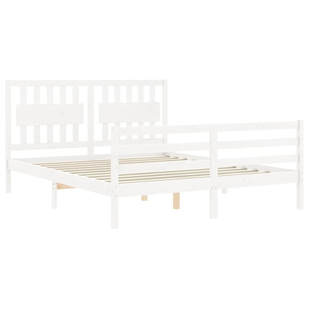 Bed Frame without Mattress White King Size Solid Wood