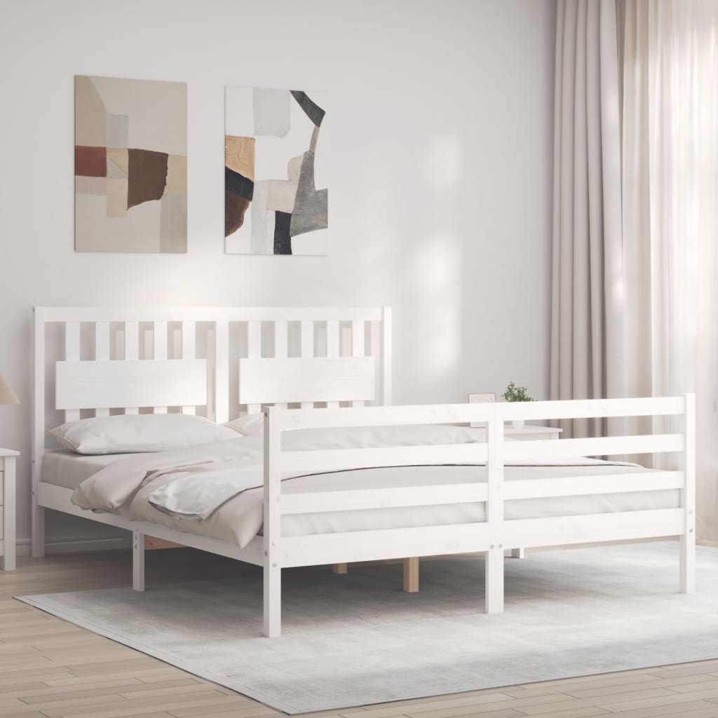 Bed Frame without Mattress White King Size Solid Wood