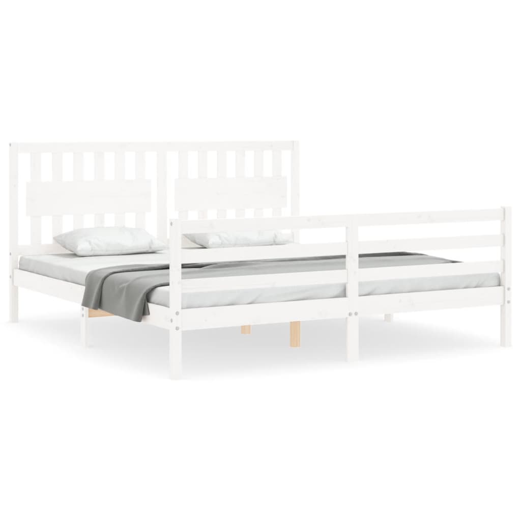 Bed Frame without Mattress White Super King Size Solid Wood