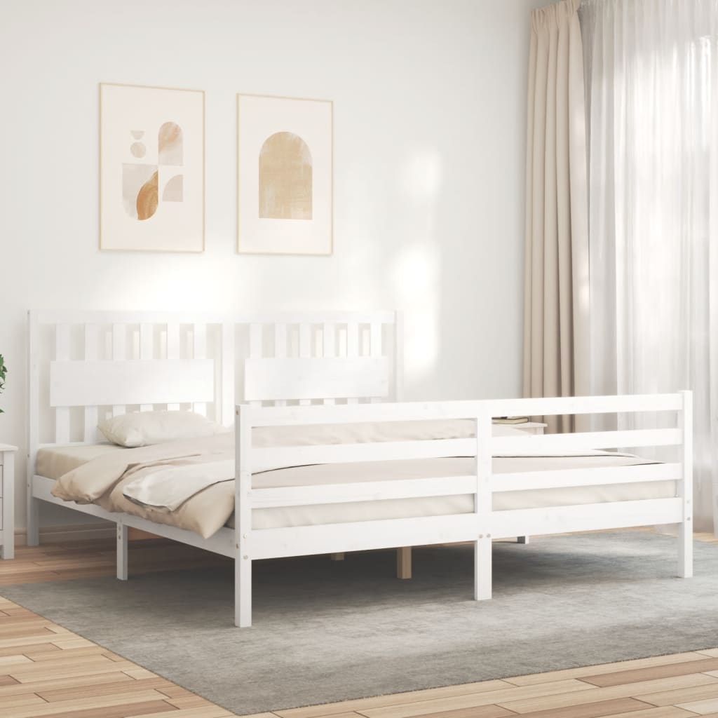 Bed Frame without Mattress White Super King Size Solid Wood