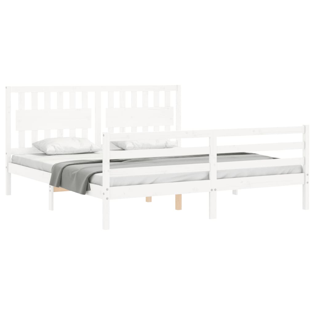 Bed Frame without Mattress White Super King Size Solid Wood