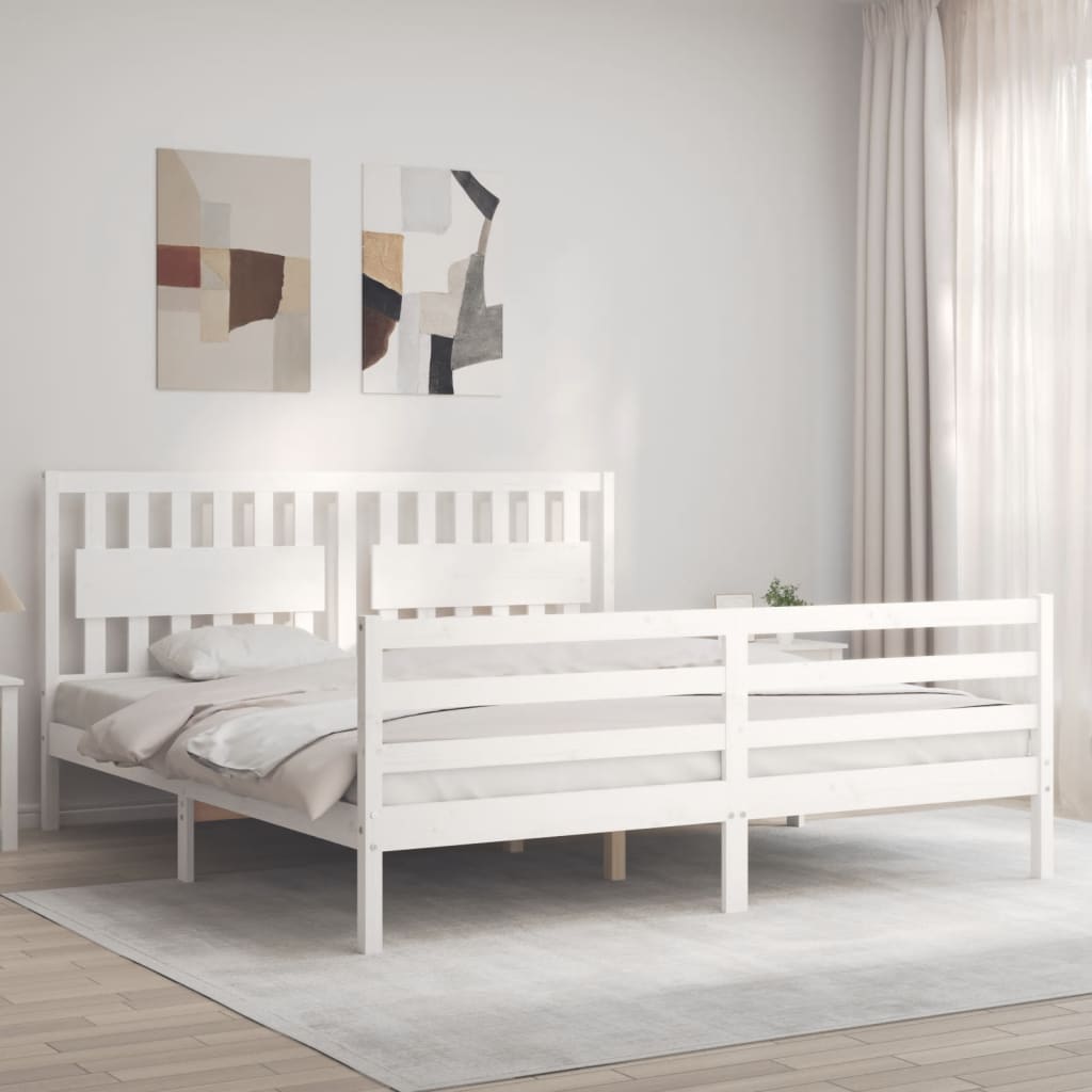 Bed Frame without Mattress White Super King Size Solid Wood