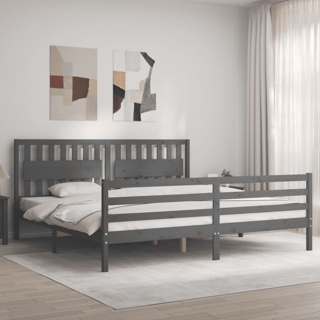 Bed Frame without Mattress Grey 200x200 cm Solid Wood