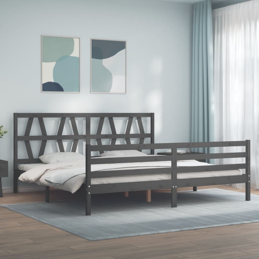 Bed Frame without Mattress Grey 200x200 cm Solid Wood