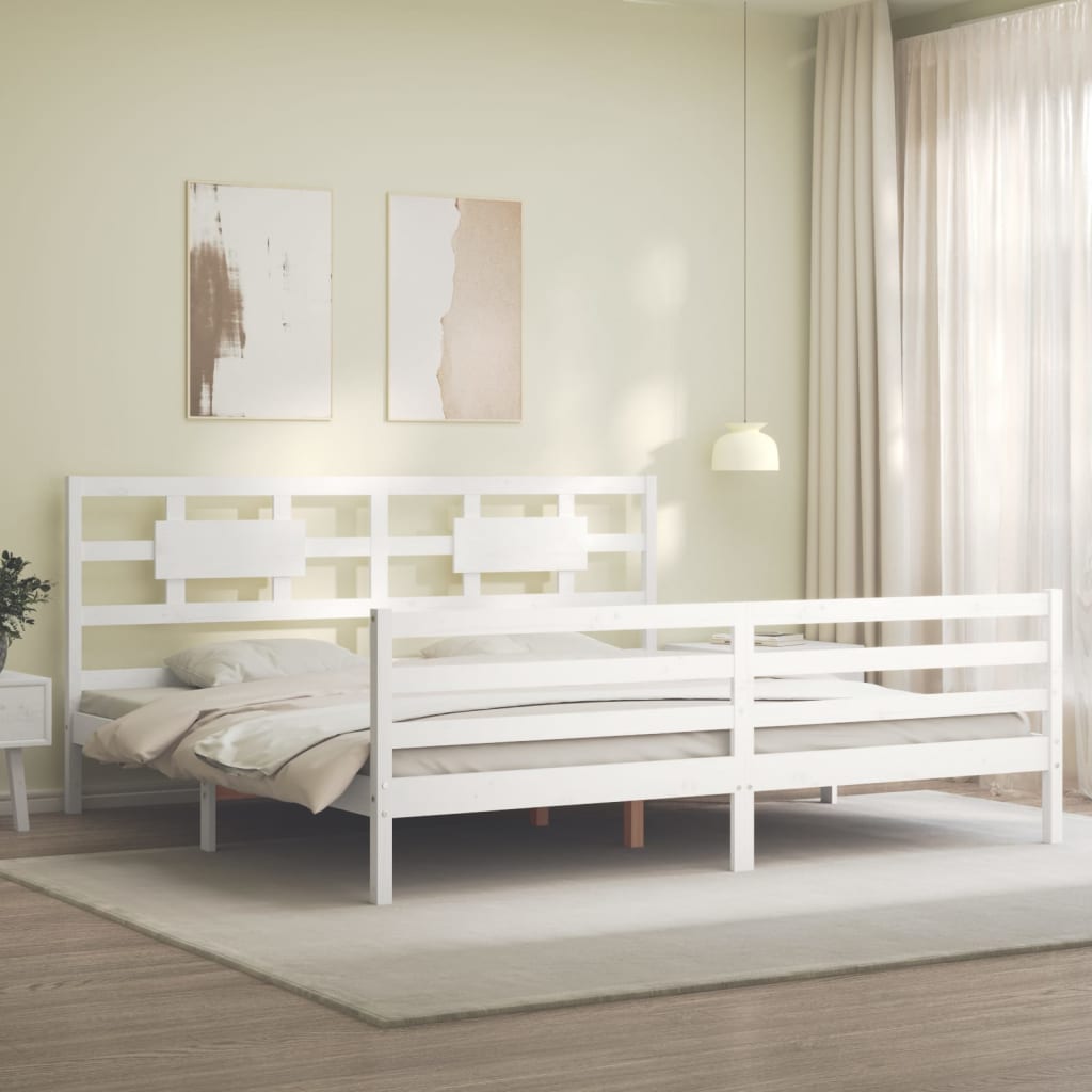 Bed Frame without Mattress White Super King Size Solid Wood