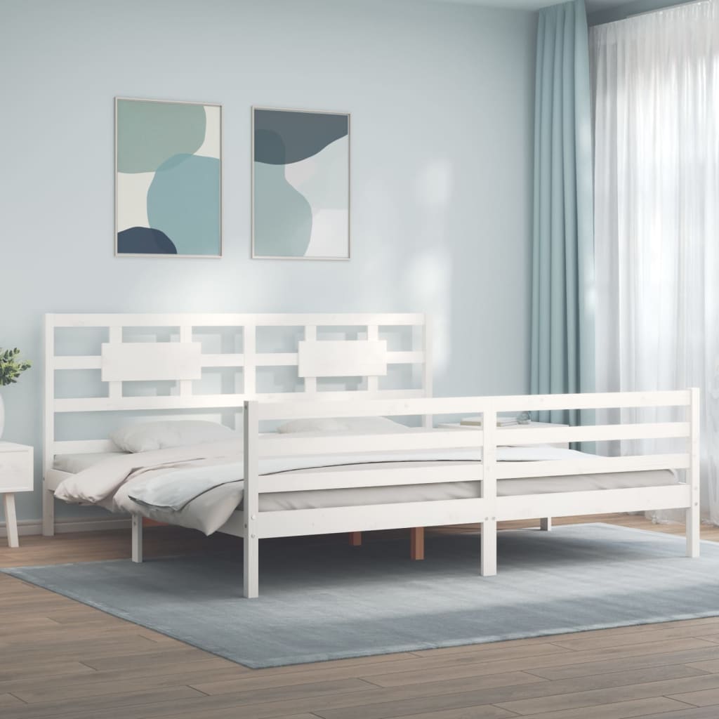 Bed Frame without Mattress White Super King Size Solid Wood