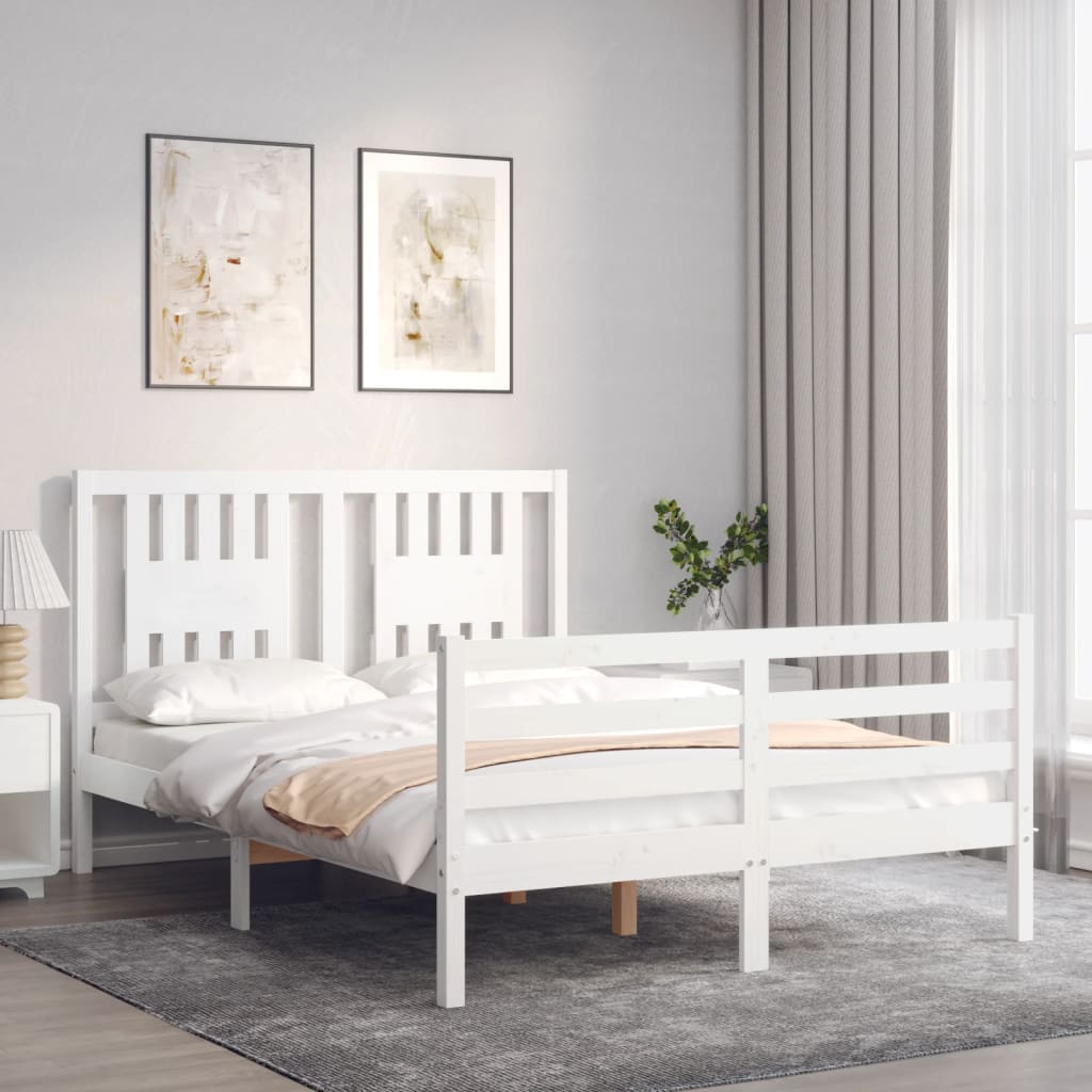 Bed Frame without Mattress White Double Solid Wood
