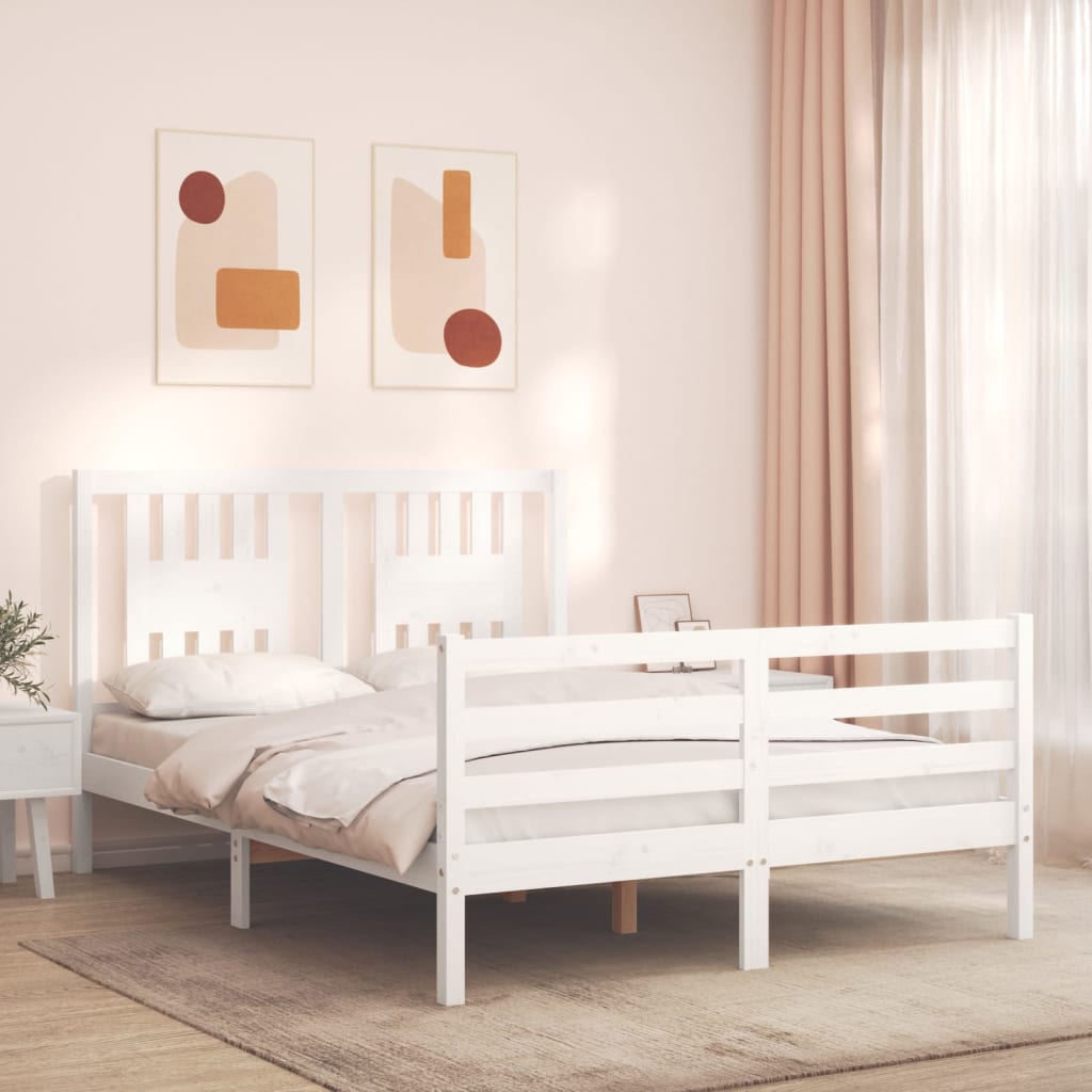 Bed Frame without Mattress White Double Solid Wood