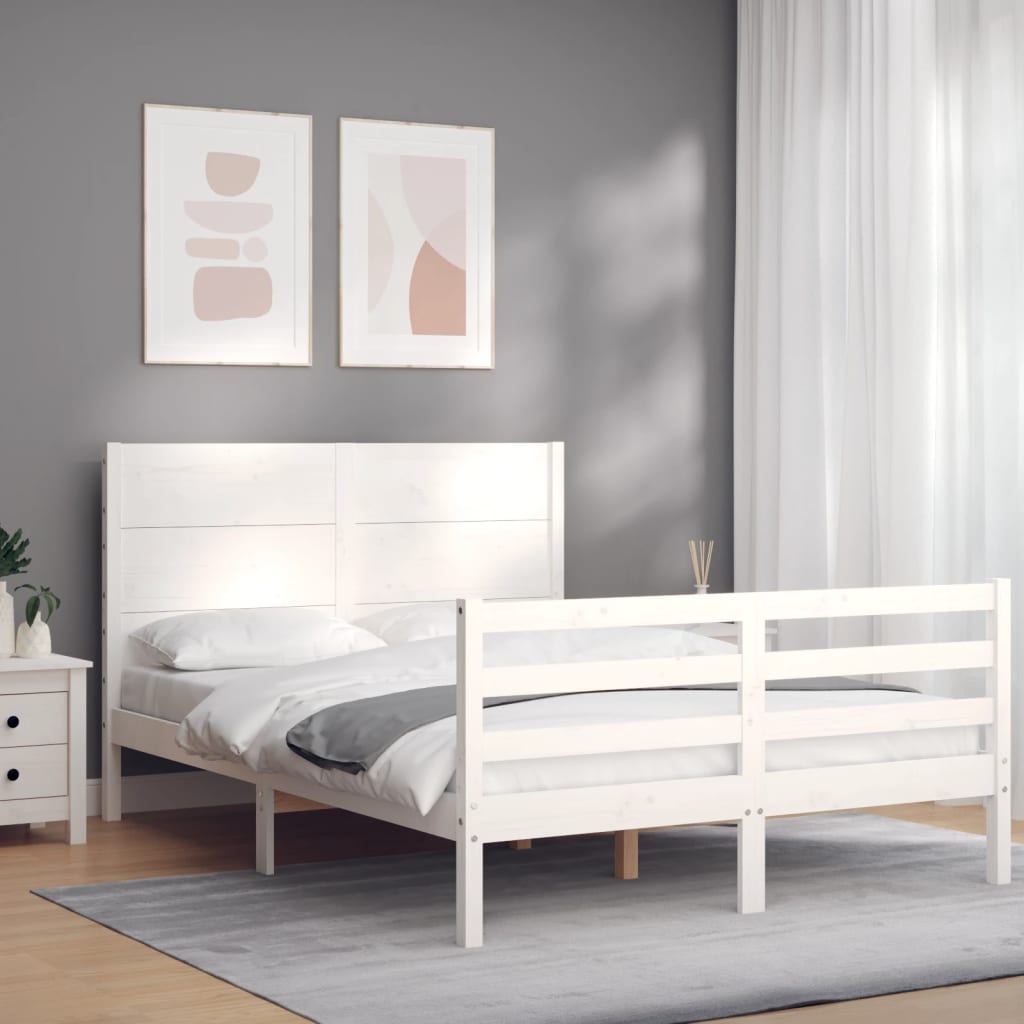Bed Frame without Mattress White 140x190 cm Solid Wood